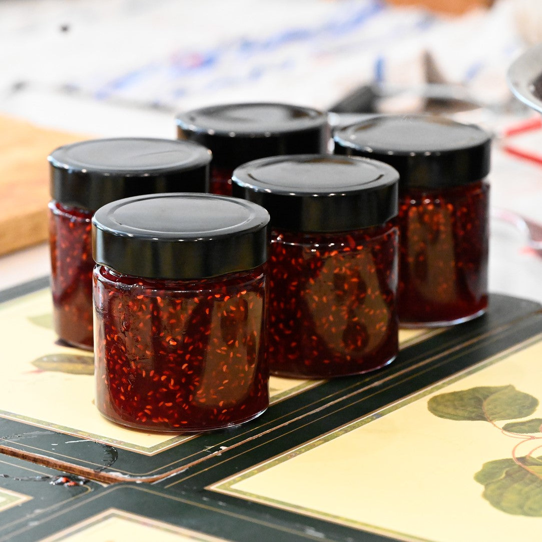 Jars of raspberry jam