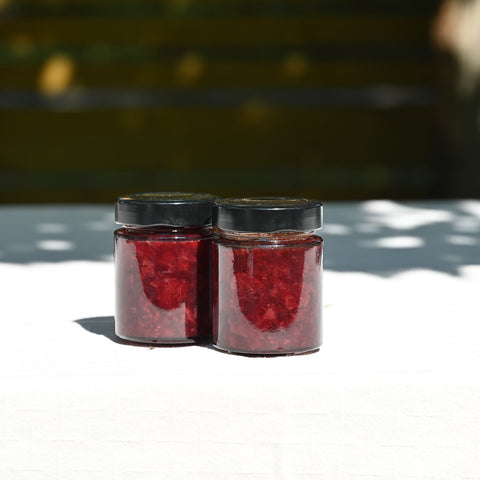 Two jars of strawberry and tequila jam