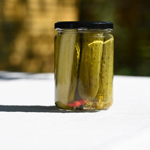 One jar of spicy dill pickles