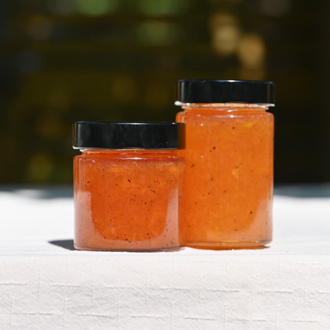 Two jars of peach and earl grey jam